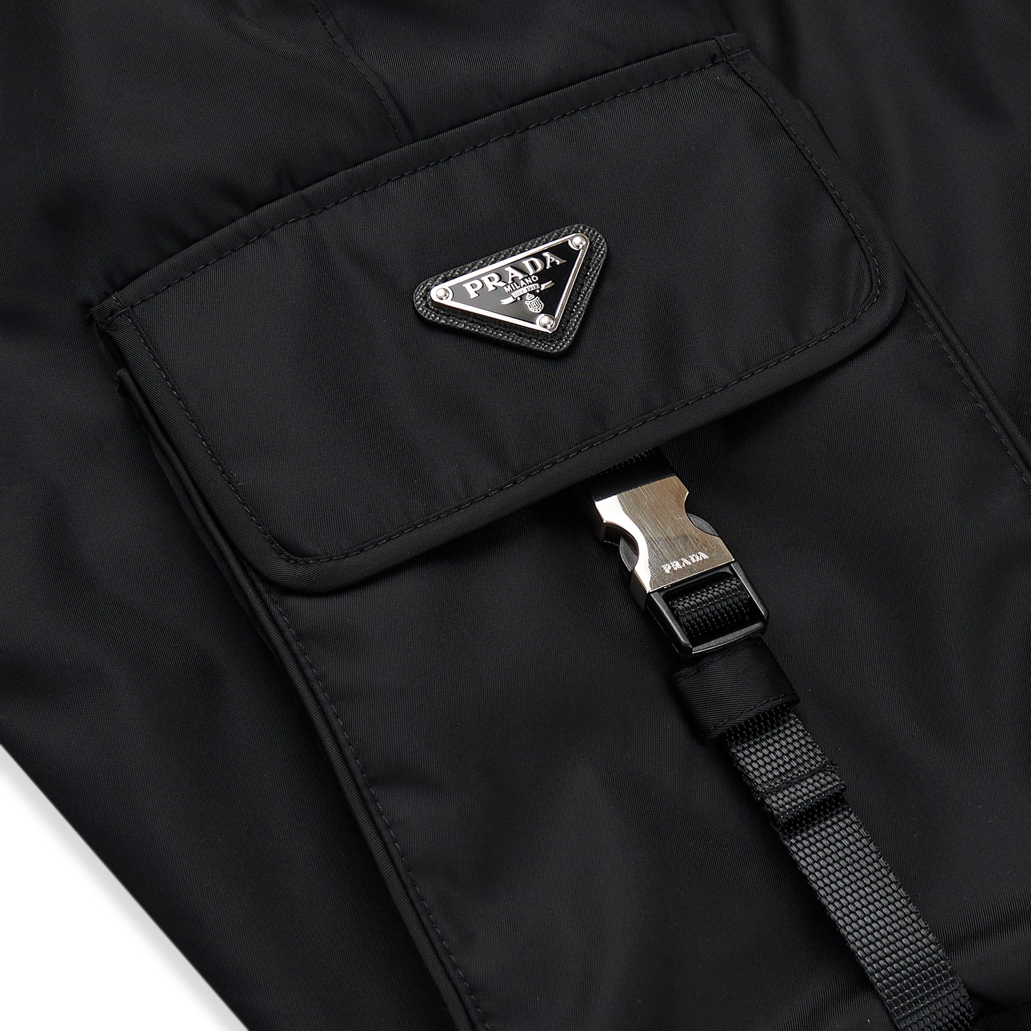 Detailed View of Prada Nylon Cuffed Straight Leg Black Cargo Pants SPH130S2111WQ8